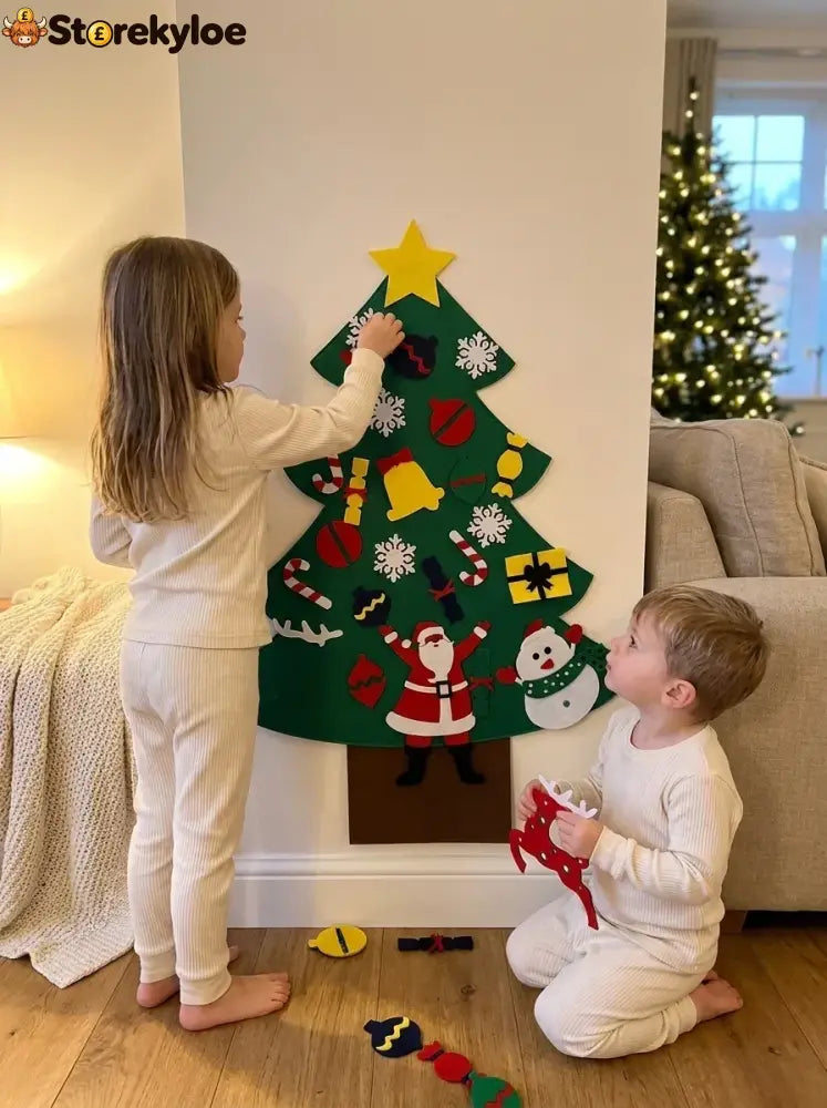 🎅Xmas Hot Sales - 48% OFF!🎄DIY Felt Christmas Tree for Kids – 32 Reusable Ornaments + Fairy Lights