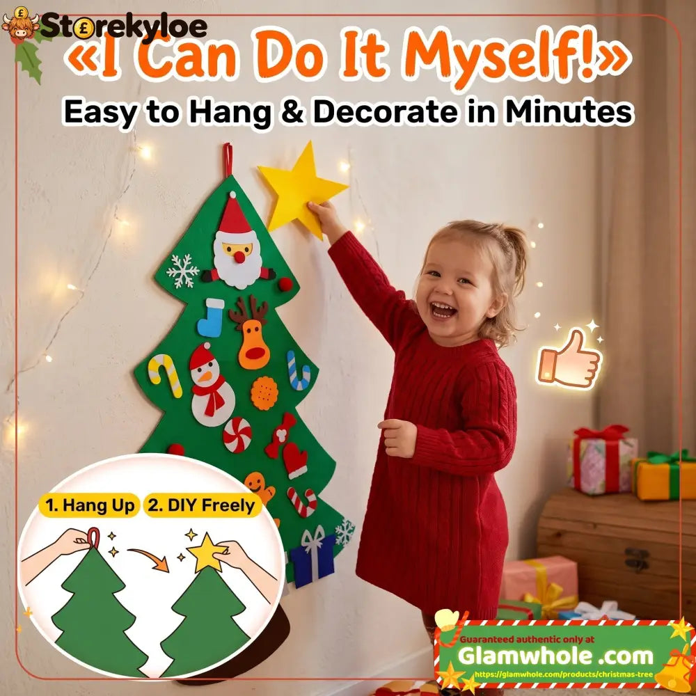 🎅Xmas Hot Sales - 48% OFF!🎄DIY Felt Christmas Tree for Kids – 32 Reusable Ornaments + Fairy Lights