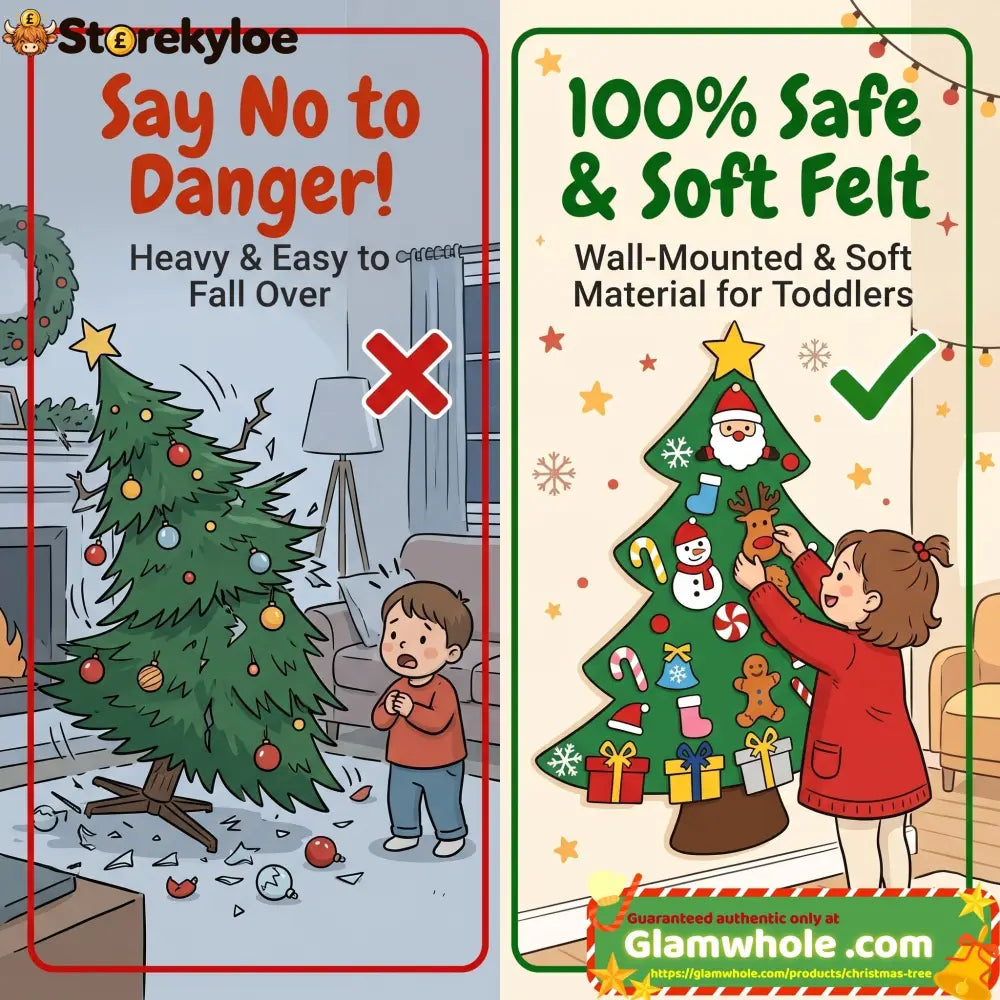 🎅Xmas Hot Sales - 48% OFF!🎄DIY Felt Christmas Tree for Kids – 32 Reusable Ornaments + Fairy Lights