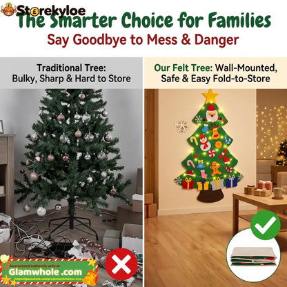🎅Xmas Hot Sales - 48% OFF!🎄DIY Felt Christmas Tree for Kids – 32 Reusable Ornaments + Fairy Lights
