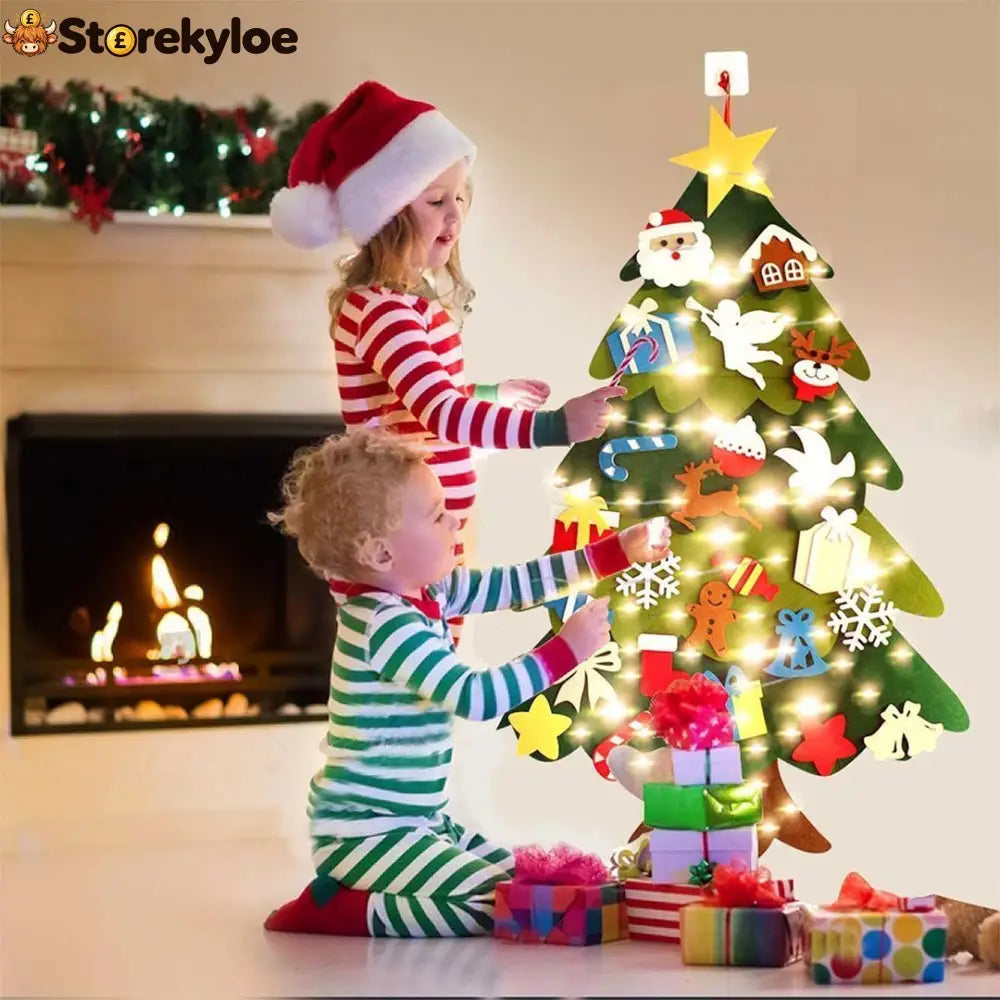 🎅Xmas Hot Sales - 48% OFF!🎄DIY Felt Christmas Tree for Kids – 32 Reusable Ornaments + Fairy Lights