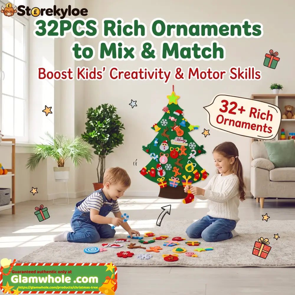 🎅Xmas Hot Sales - 48% OFF!🎄DIY Felt Christmas Tree for Kids – 32 Reusable Ornaments + Fairy Lights - No Lights