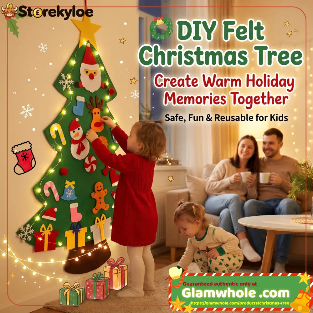 🎅Xmas Hot Sales - 48% OFF!🎄DIY Felt Christmas Tree for Kids – 32 Reusable Ornaments + Fairy Lights - 😍With 3m LED