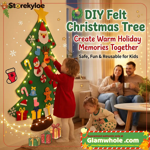 🎅Xmas Hot Sales - 48% OFF!🎄DIY Felt Christmas Tree for Kids – 32 Reusable Ornaments + Fairy Lights - 😍With 3m LED