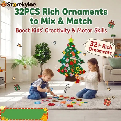 🎅xmas Hot Sales - 50% Off!🎄diy Felt Christmas Tree For Kids✨32 Reusable Ornaments + Fairy Lights - No Lights