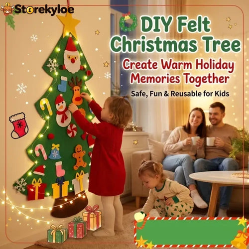 🎅xmas Hot Sales - 50% Off!🎄diy Felt Christmas Tree For Kids✨32 Reusable Ornaments + Fairy Lights - No Lights