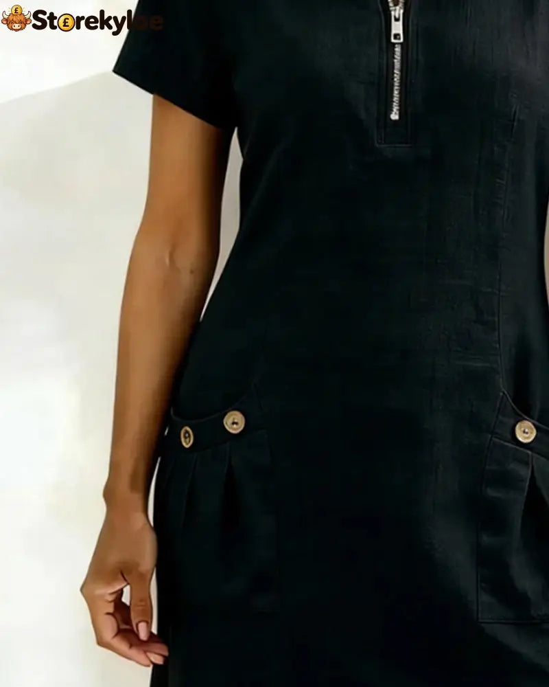 Zipper Pocket Cotton Linen Dress
