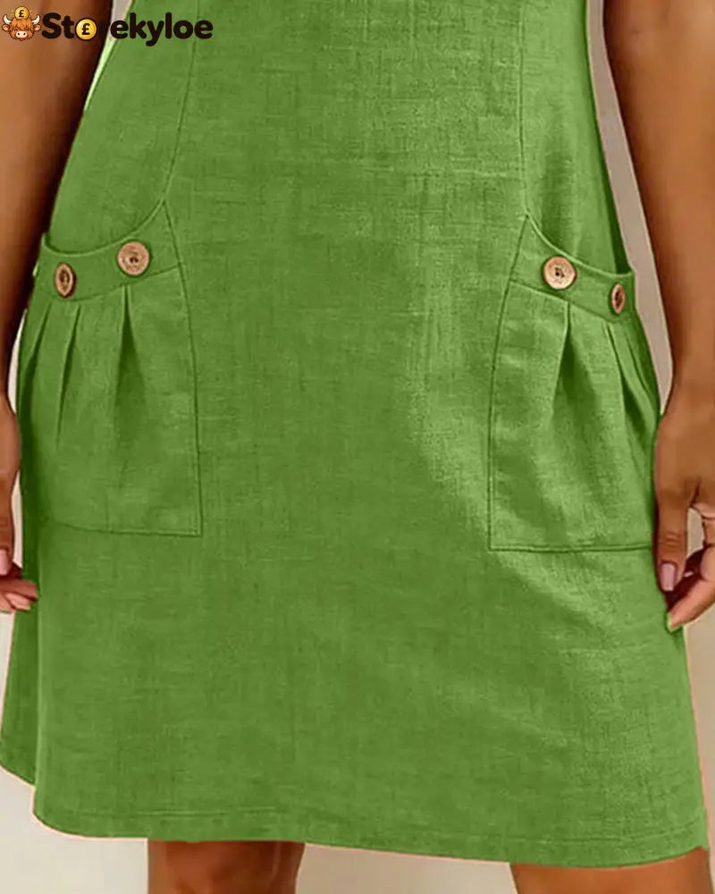 Zipper Pocket Cotton Linen Dress