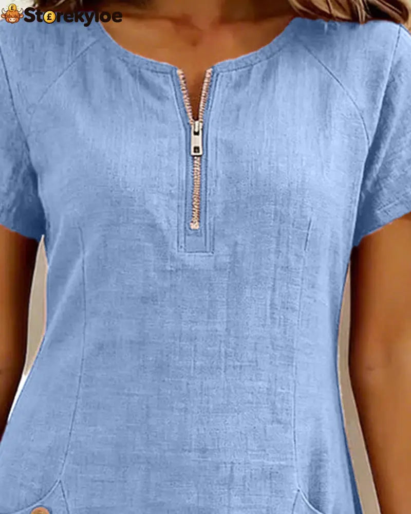 Zipper Pocket Cotton Linen Dress