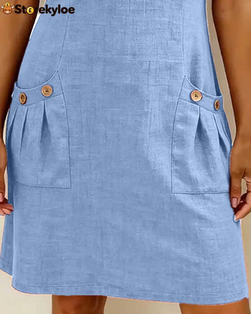 Zipper Pocket Cotton Linen Dress